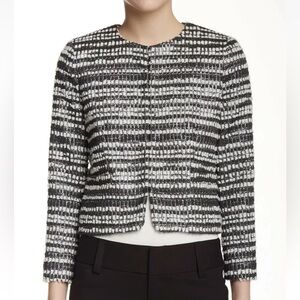 Alice + Olivia Black White Metallic Tweed Kidman Box Jacket
